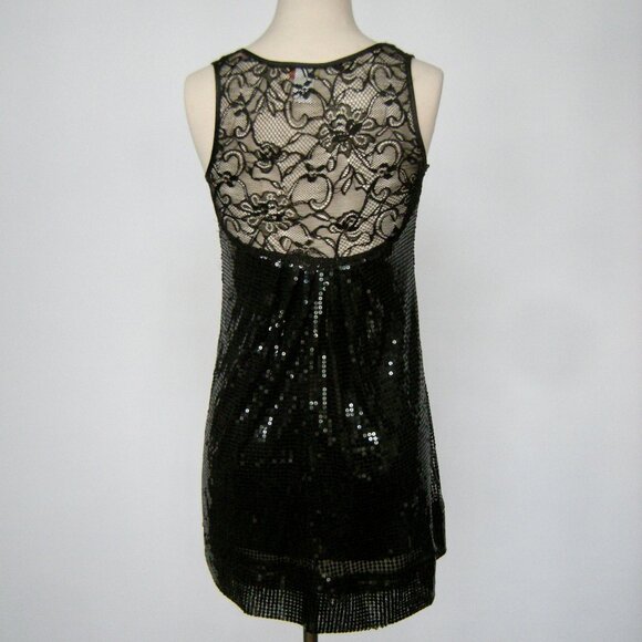 Wildcat CUTE Black Sequined and Lace Y2K Baby Doll Mini Dress/Tunic - S - Picture 3 of 9